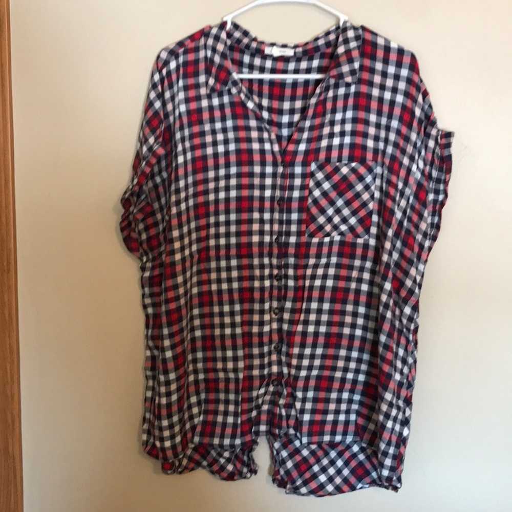 Flannel print flowy blouse